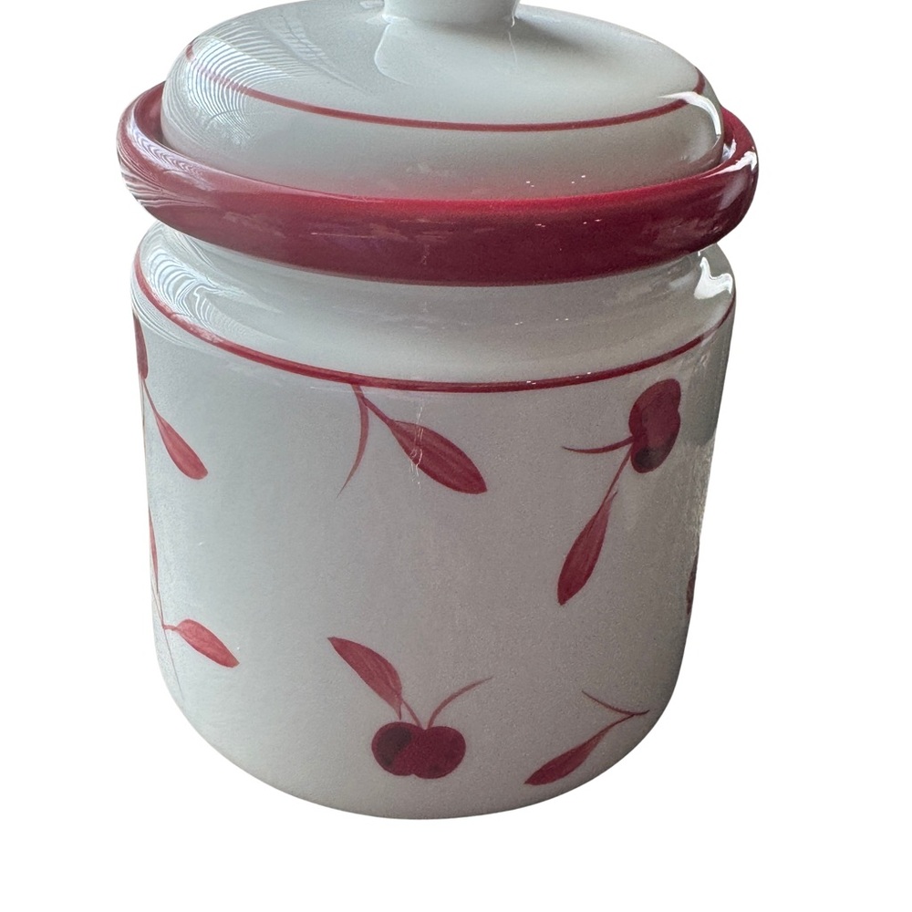 Dansk Red and White Ceramic Storage Jar 8”